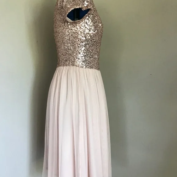 Marina Pink Rose Gold Sequin Dress Tulle Skirt Size 10 Party Holiday - Picture 3 of 8